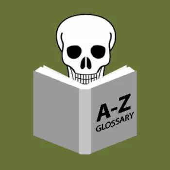 一个骷髅在读一本标着a - z的书