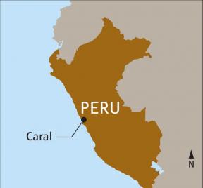 地图的秘鲁坐在Caral查明。图片由卡伦卡尔工作室。