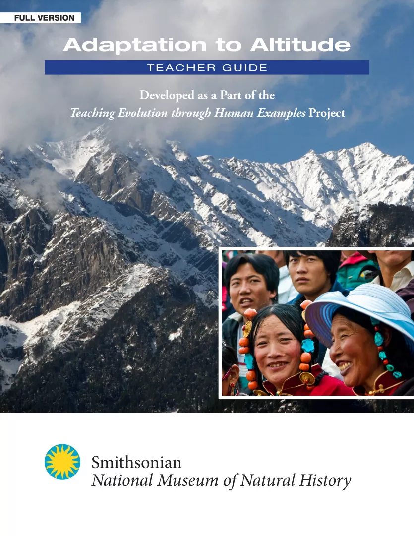 适应海拔的封面老师的指导与雪山和较小的图像右下角的人微笑