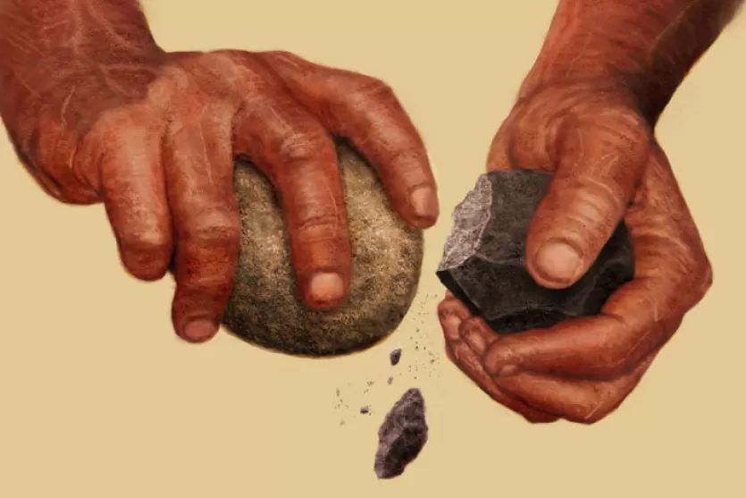 两个每个手一块石头打在一起让石头片